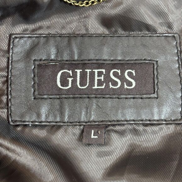 Guess Leather Jacket Women's Large Brown Lamb Leather Blazer One Button Pockets - Picture 6 of 8